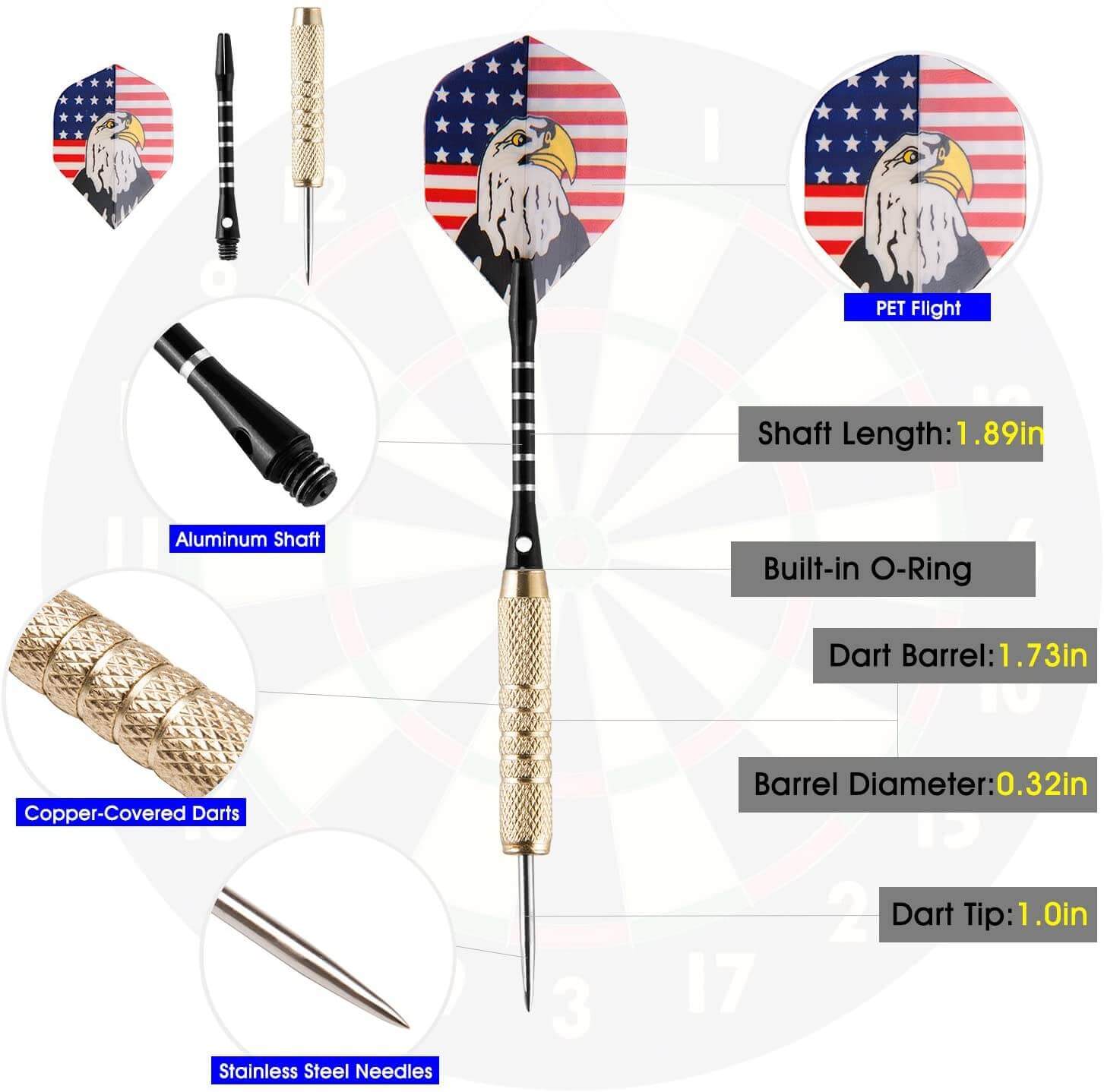 UZOPI 15 Packs Steel Tip Darts 18 Grams with Dart Sharpener and 3 Extra Flights, Aluminum Shafts & Brass Barrels, Levels in Every Rec Room, Man Cave