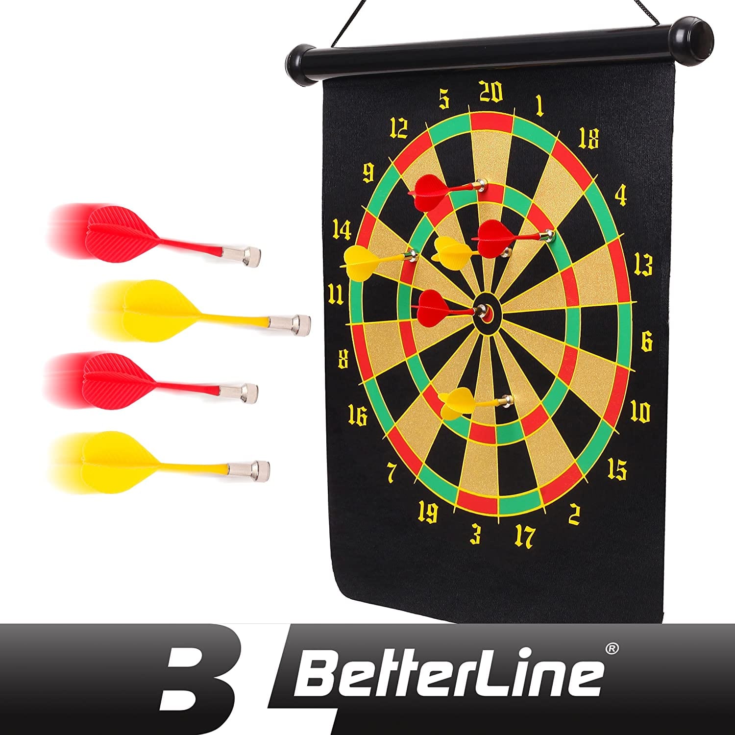 BETTERLINE Magnetic Dart Board Game Set - 16 x 19 Inch (41.5x47.5cm) Roll-up Board with 6 Darts BETTERLINE Magnetic Dart Board Game Set - 16 x 19 Inch (41.5x47.5cm) Roll-up Board with 6 Darts