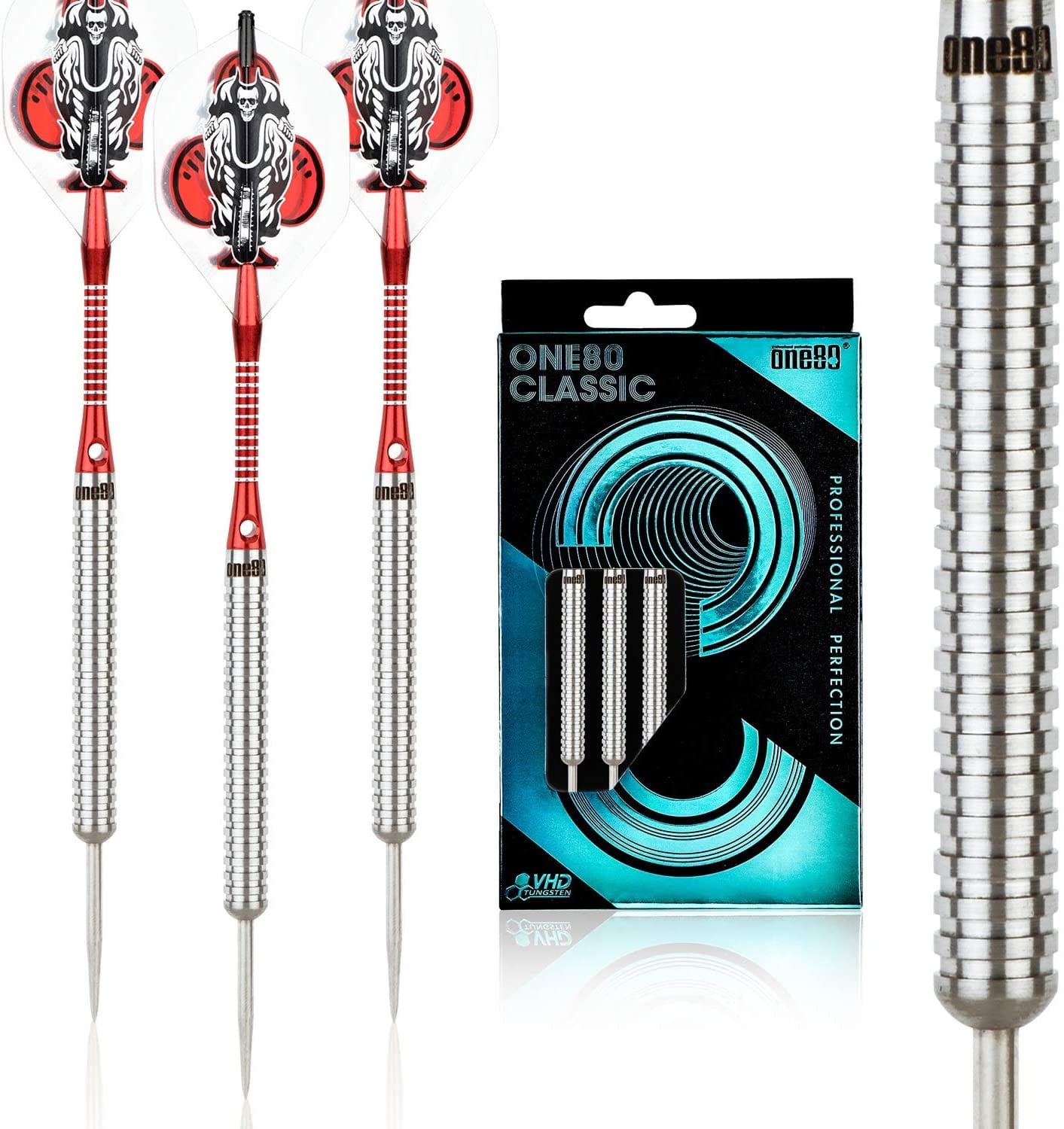 ONE80 90% VHD Steel Tip Tungsten Dart, Professional Barrel Style with Extra Flights, Shafts and Sharpener, Gift Box Packaging